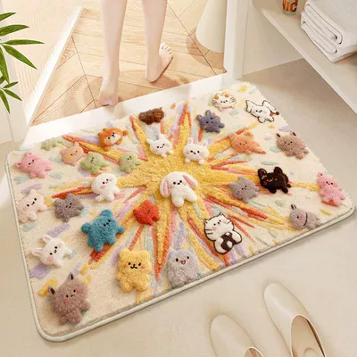 Avtomobil döşəmə paspasları – Bathroom Absorbent Mat, Non-Slip Carpet - velvet-explosive-meow-4060cm-imitation-cashmere