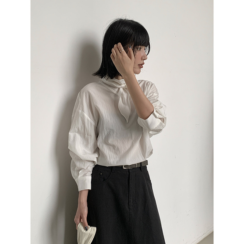 MMC DITION莱赛尔衬衫女装秋季新款设计感高级围巾领小衫长袖衬衣|undefined