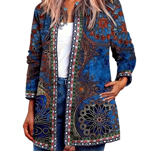Factory Direct Sale 2025 Summer Women's Medium Length Commuter Shirt with Floral Print, No Collar, Long Sleeve, Cross-border One-time Dropshipping
