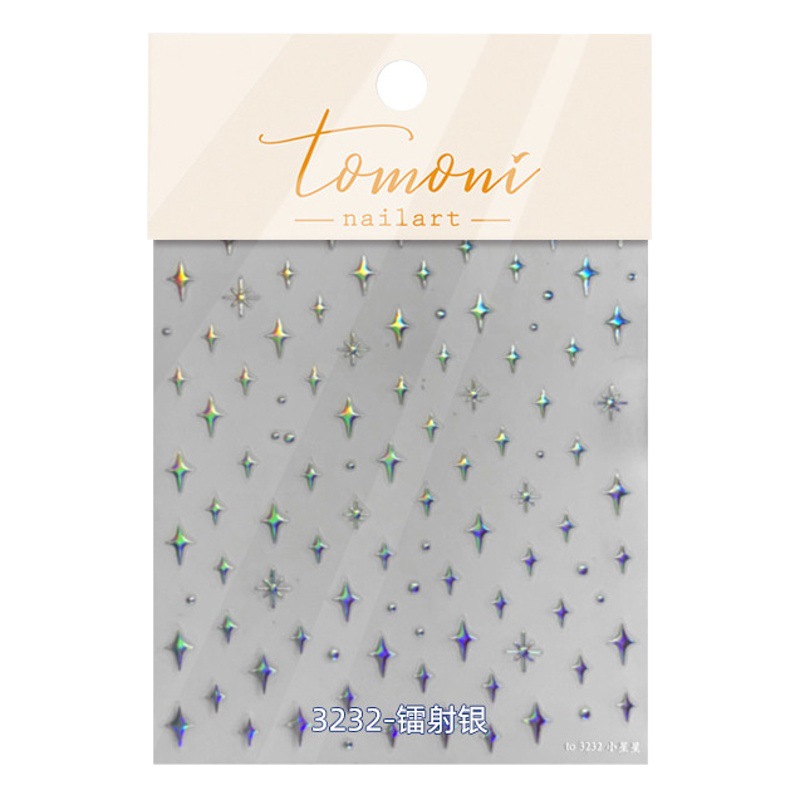 Pegatinas de uñas de oro y plata estrella de cuatro esquinas cristal diamante Super Flash dorado adhesivo pegatinas de uñas flor neta popular al por mayor