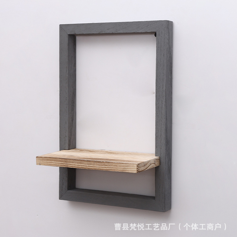 门框形壁挂置物架木制浮动隔板 复古收纳挂架 客厅装饰储物架|undefined