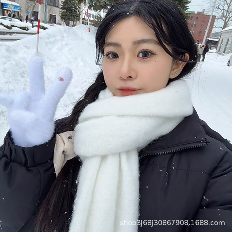 仿羊绒围巾蓝色加大加宽保暖围巾女冬季马海毛厚版围脖男氛围感|undefined