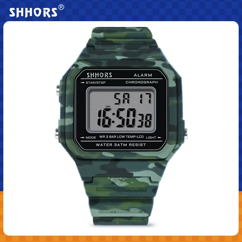 Святые обезьяны Shohors камуфляж Cool Hyun электронный Electronic Onight Alarm Молодежный студент электронные часы