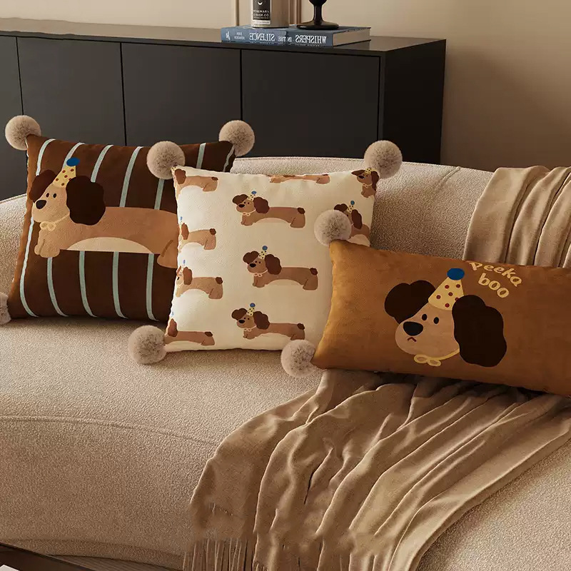 Ins Maillard Puppy Pillow Living Room Sofa Decoration Square Removable Ins Pillowcase Cartoon Bed Cushion Cushion