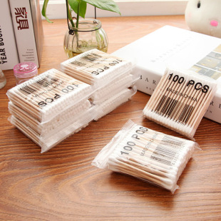 C100 Soft Bag Wooden Stick Ear-Picking Makeup Cotton Swab Double-Ended Cotton Swab Cotton Swab