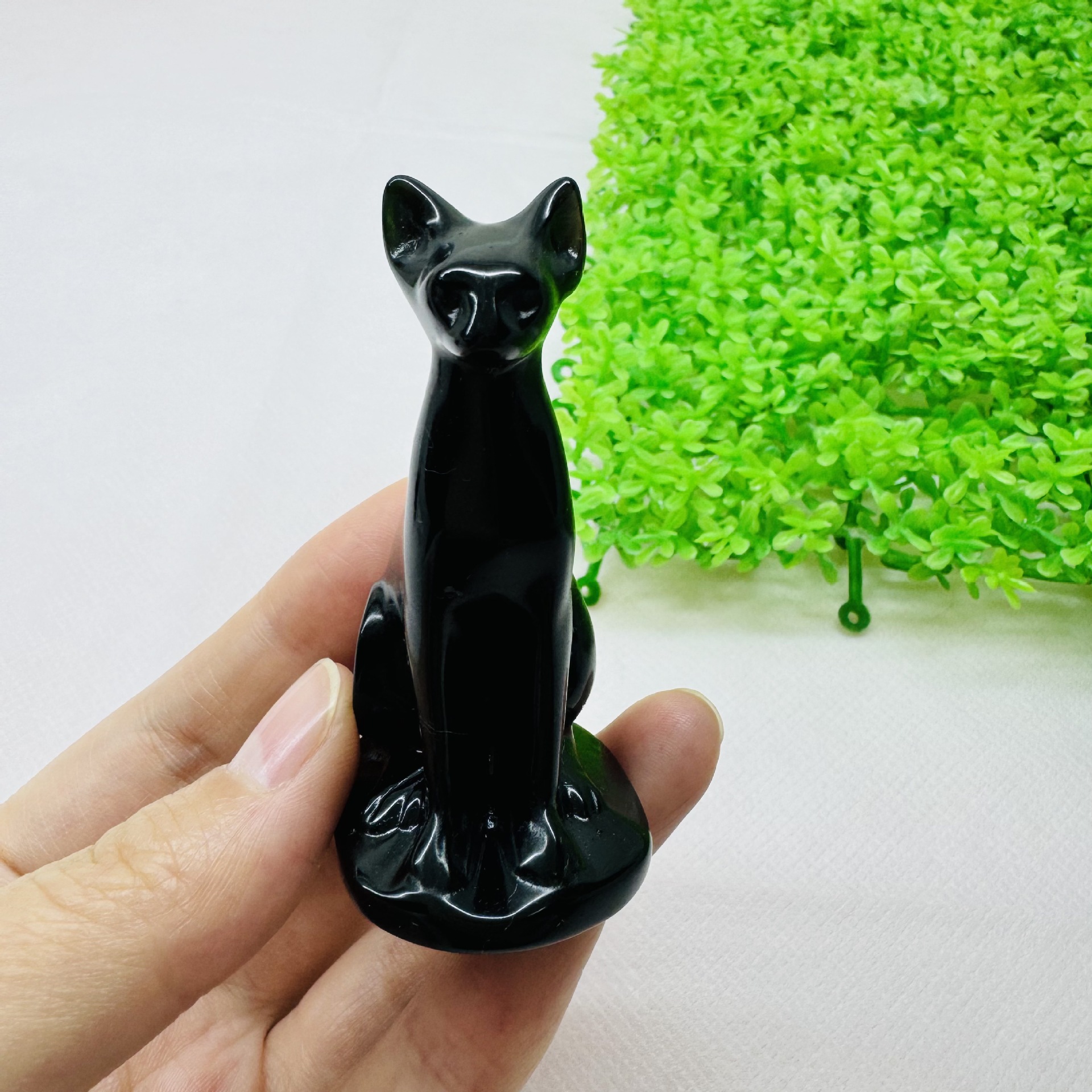 跨境 天然黑曜石雕刻埃及猫水晶摆件 办公桌面装饰摆件批发厂家