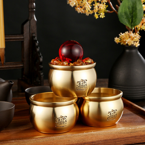 Brass vat gold ornaments living room home gathering wealth and luck bead rice vat opening gift cornucopia crafts decoration