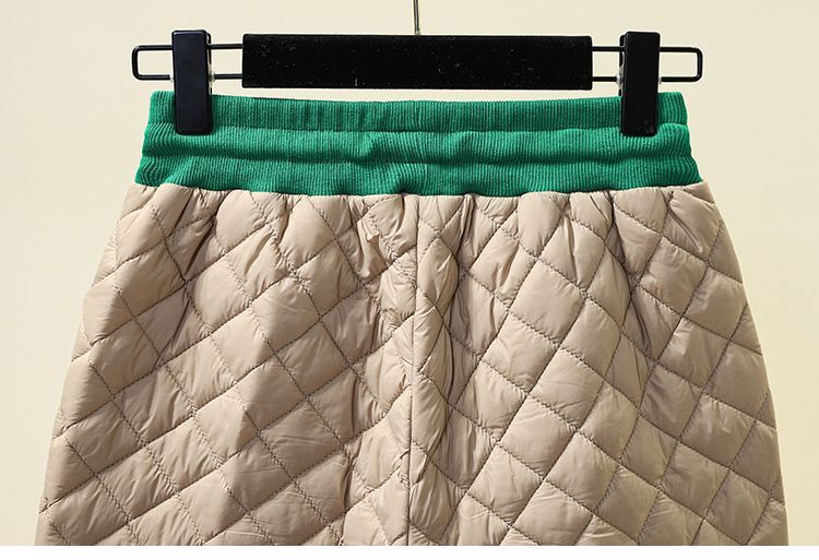 Vêtements pour femmes Pantalon en coton à carreaux à contraste de couleur à la mode, étiquette anti-âge, à porter comme vêtement d'extérieur, doublure en coton, pantalon sarouel ample et chaud à revers_voghion.com