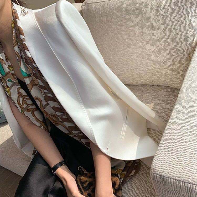 醋酸缎面小西装外套女春秋新款休闲质感西服|undefined