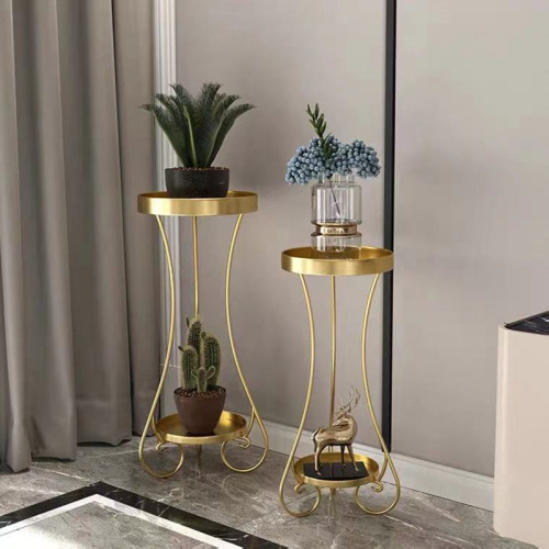 Nordic Flower Stand Indoor Simple European Double Plate Flower Pot Console Table Multilayer Floor Standing Shelf Luxury Side Table