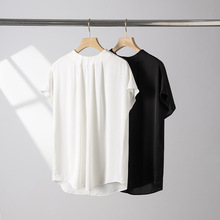 新款真丝短袖t恤女宽松桑蚕丝圆领上衣通勤纯色夏季大码女装批发