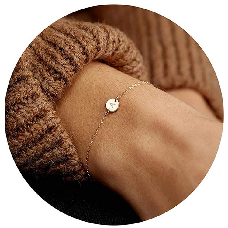 Cross-Border Hot-Selling Fashionable Round 26-Letter Bracelet for Women, Simple and Versatile Initial Bracelet, Fashionable Jewelry