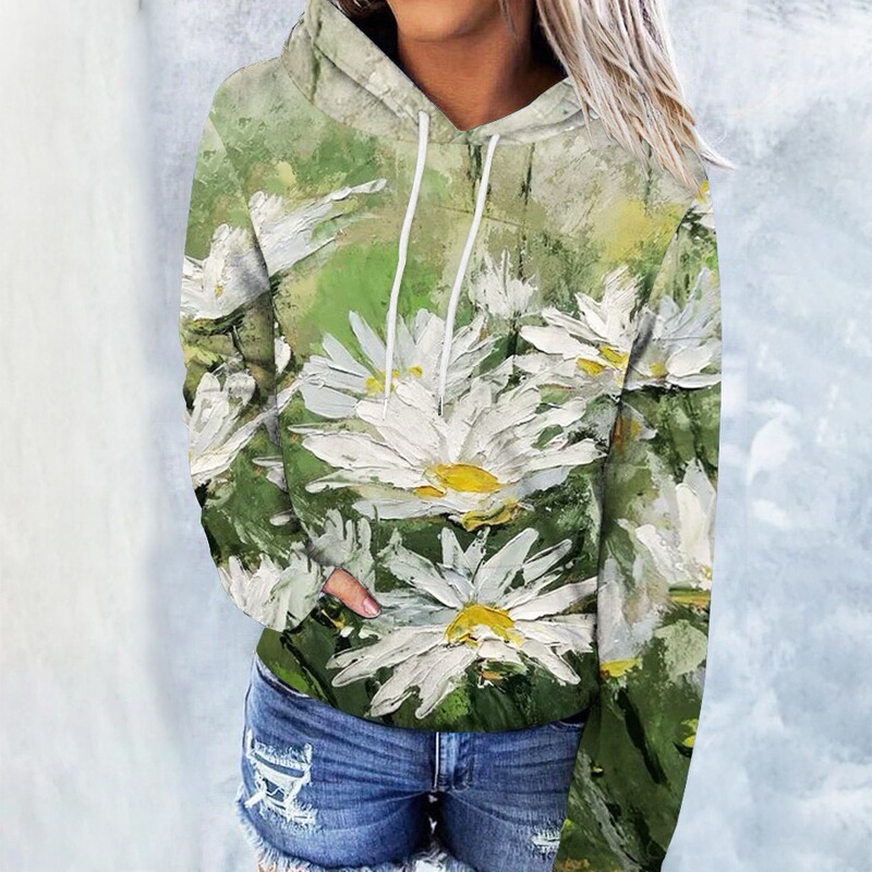 Cross-Border Foreign Trade 2024 Autumn and Winter Women's Clothing Beautiful Floral 3D Printed Sweatshirt Loose Long-Sleeved Hoodie