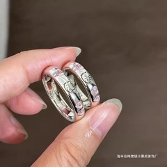 2025粉色少女新款小貓戒指女愛心鋯石貓爪甜美百搭食指戒情侶對戒