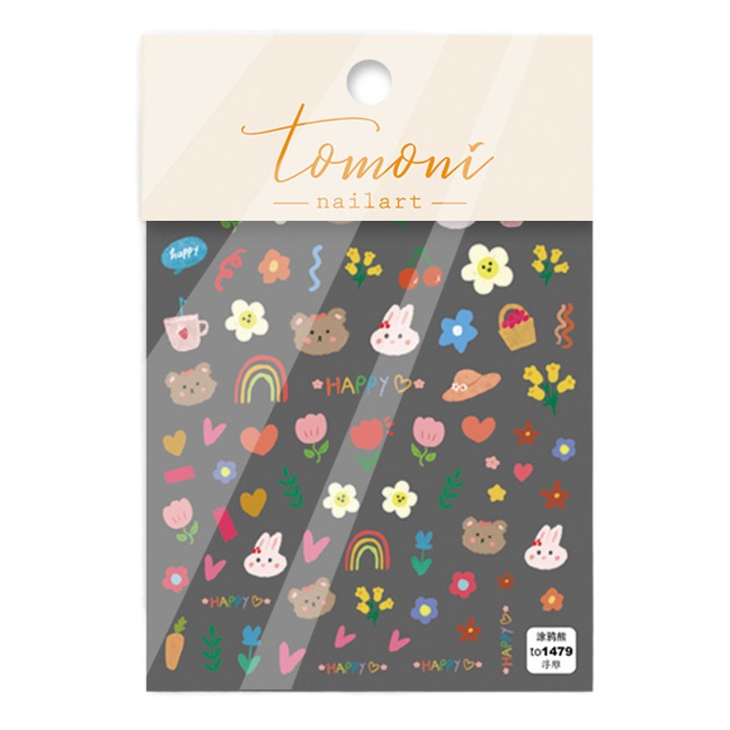 Papel adhesivo de uñas en línea popular graffiti oso alivio tridimensional cara sonriente corazón hueco Margarita Linda nube de uñas