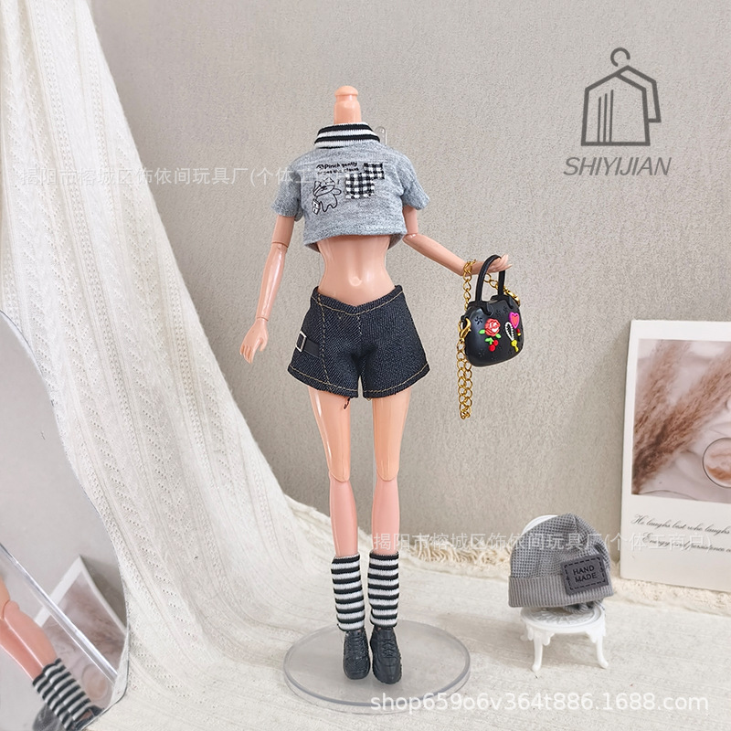 Cross-Border 30cm 11inch Barbie Doll Japanese Fashion Style Slouch Socks Short T-Shirt Denim Shorts Hat Doll Clothes Cross-Border 30cm 11inch Barbie Doll Japanese Fashion Style Slouch Socks Short T-Shirt Denim Shorts Hat Doll Clothes