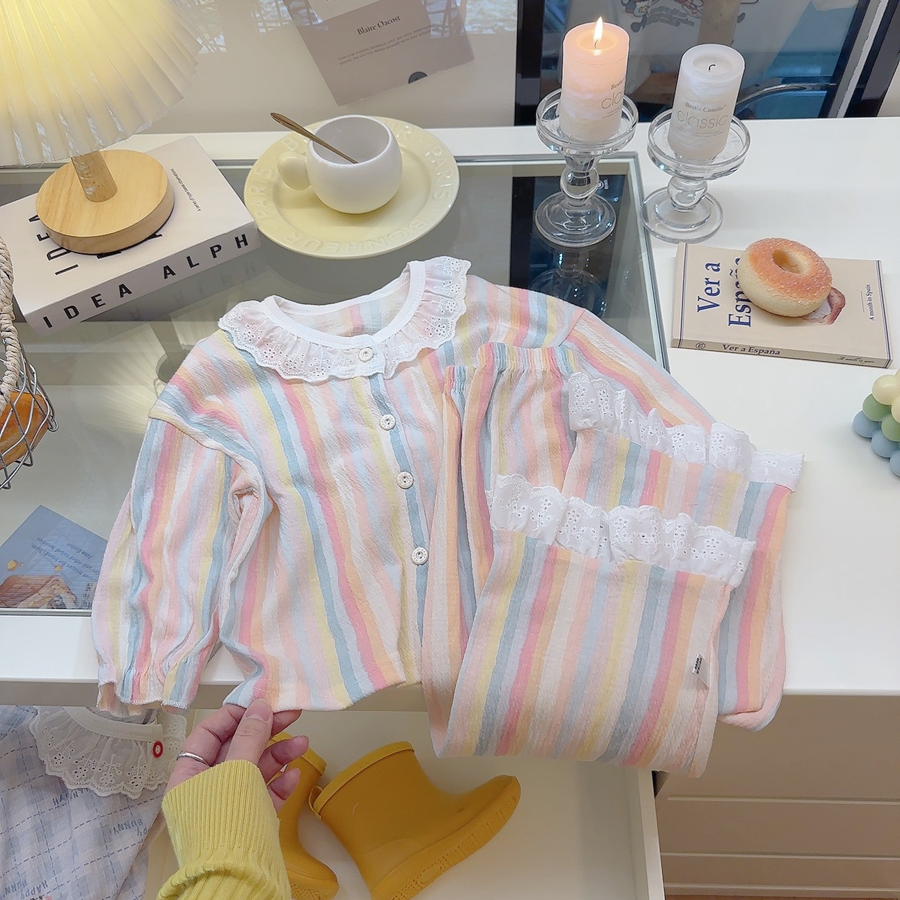 Stretch cotton yarn suit rainbow