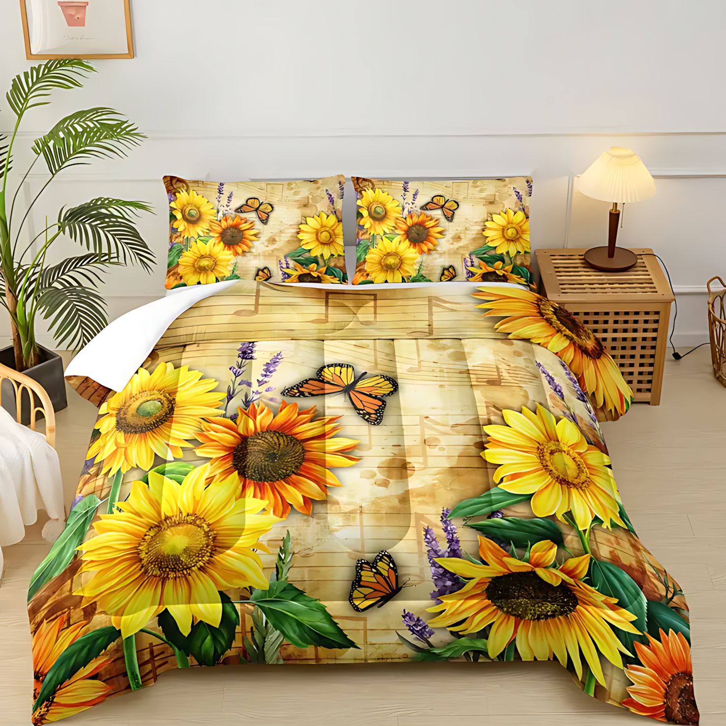 TEMU / JIT transfronterizo direccional girasol tema de impresión digital HD 180gms colcha colchón conjunto de almohada