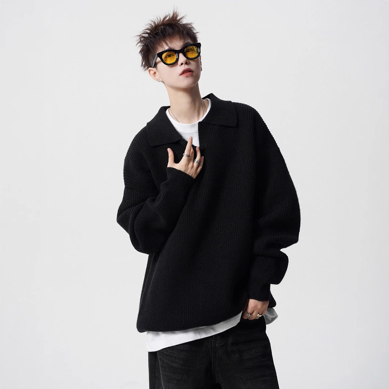 American Solid Color Polo Shirt Sweater Men's Autumn and Winter Fashion Brand Lapel Knit High Street All-match Casual Sports Top American Solid Color Polo Shirt Sweater Men's Autumn and Winter Fashion Brand Lapel Knit High Street All-match Casual Sports Top
