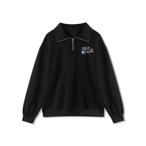 Women's Fall/Winter 2025 Polo Stand Collar Sweatshirt, Loose and Casual Style, Half Zip Grey Jacket