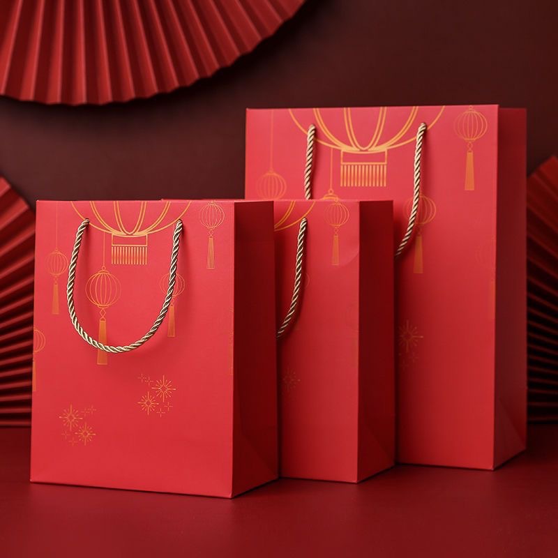 红色中国风礼品袋加厚新年高档手提纸袋子学生毕业礼物打包收纳袋