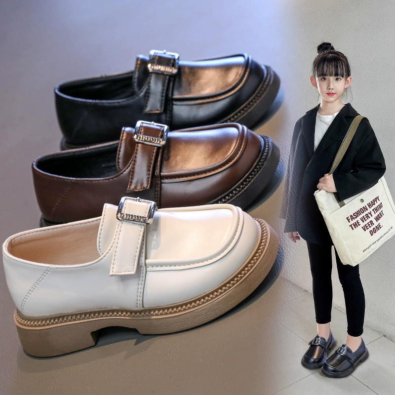 Кожаные туфли для девочек Весенние детские черные туфли в британском стиле
