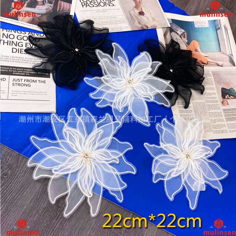 Organza Three-Dimensional Flowers, Fashionable New Chiffon Pearl Dress, Sweater Decorations, Water-Soluble Lace, Clothing Accessories Organza Three-Dimensional Flowers, Fashionable New Chiffon Pearl Dress, Sweater Decorations, Water-Soluble Lace, Clothing Accessories