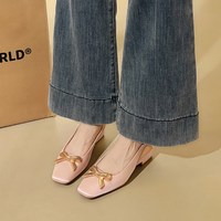 972-K220 French style fashion socialite square headed shallow mouth metal bow with empty back strap, thick single order shoes for women