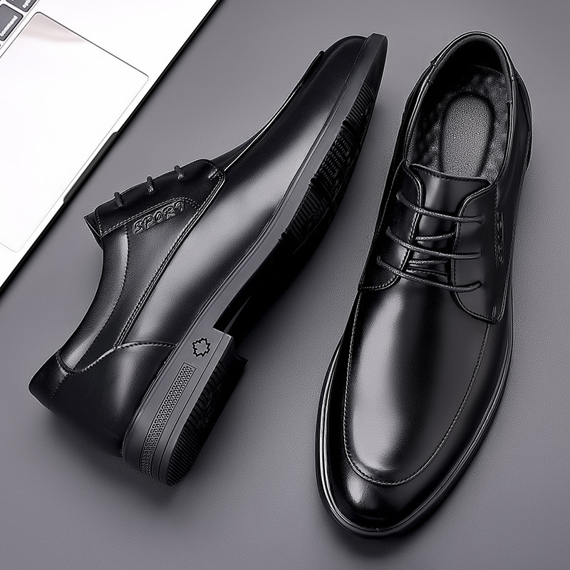 Men's shoes, business leather shoes, formal casual shoes, spring low-top cowhide leather British gentleman's derby shoes, black four-season shoes