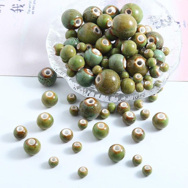复古风串珠配件6-18mm陶瓷散珠diy手串配件陶瓷珠饰品配件批发