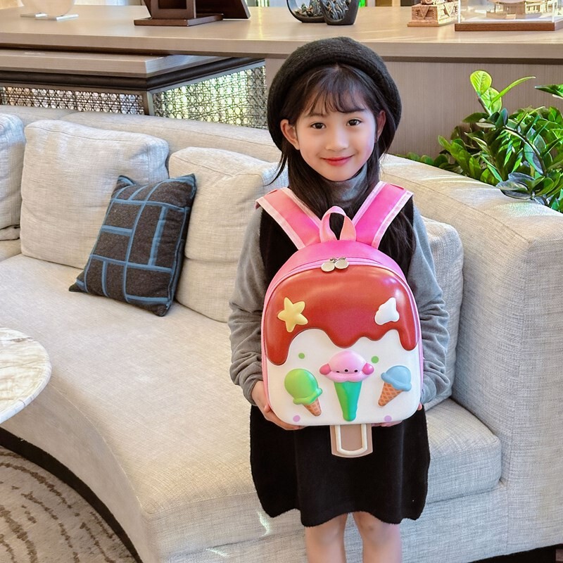 新款儿童书包可爱幼儿园小孩卡通雪糕蛋壳双肩包宝宝外出轻便背包|undefined
