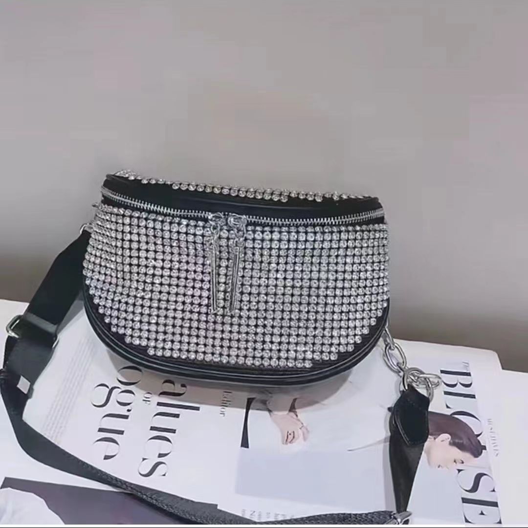 Nuova borsa da donna con quattro griffe tempestate di diamanti, borsa a tracolla da tenere a mano_voghion.com