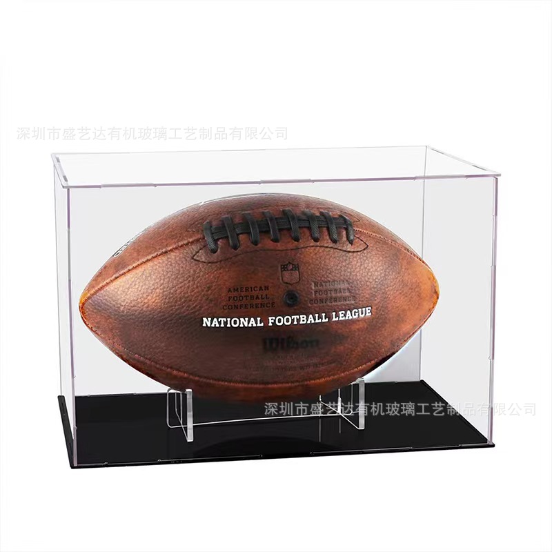 厂家直供亚克力足球橄榄球展示盒带支架挂墙足球纪念防尘展示架