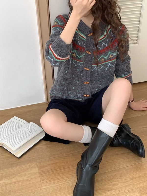 复古北欧风费尔岛牛角扣毛衣外套女秋冬圣诞慵懒软糯针织开衫上衣|undefined