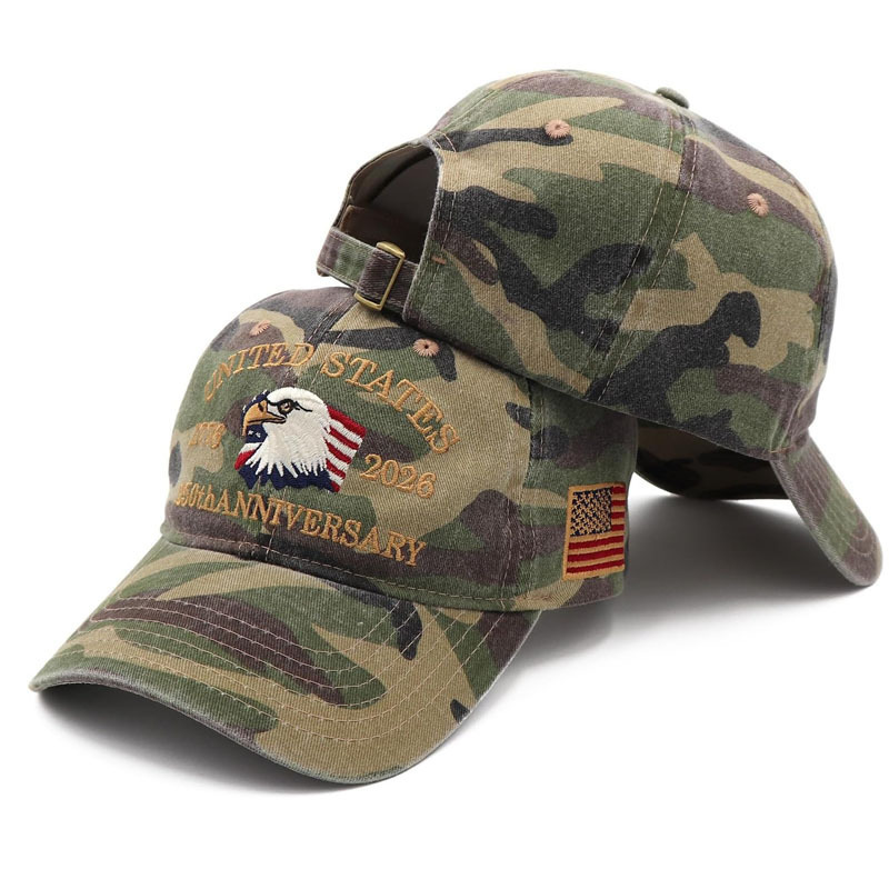 New Camouflage Men's and Women's 250 Commemorative Washed Hat with Printed Letter Pattern American Casual Fashion Cross-Border Outdoor Hat