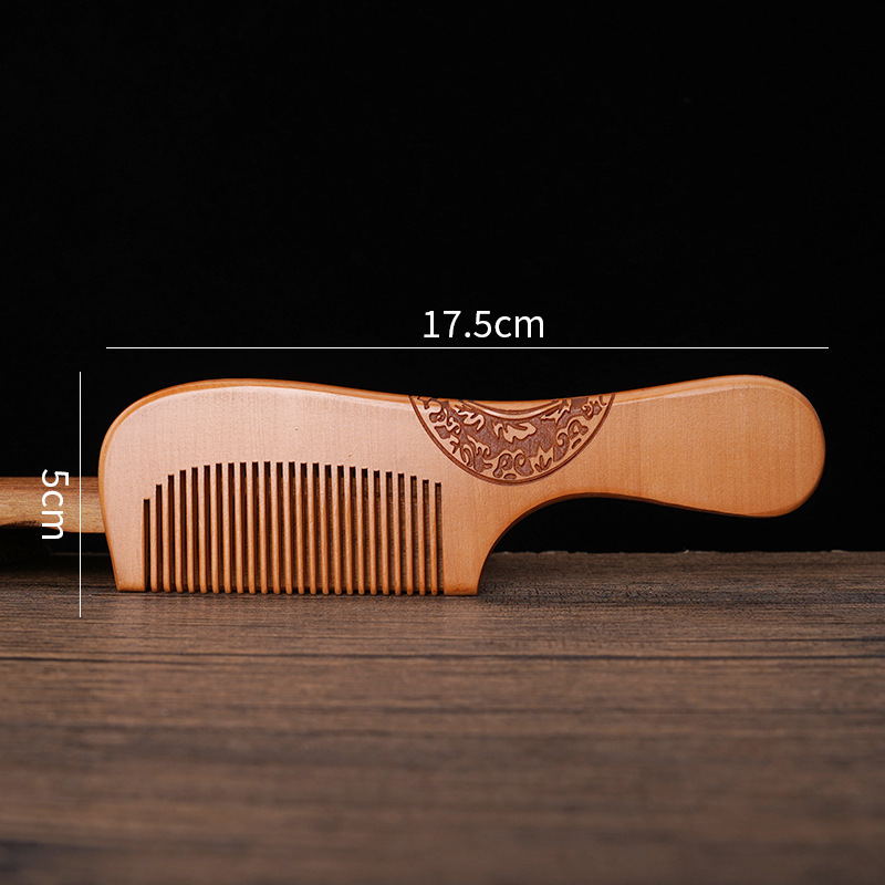 ロングヘア用の天然ピーチウッドコーム、アンティークヘアコーム、細かい歯の静電気防止家庭用コーム、刻印ロゴ|undefined