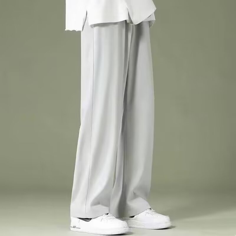 夏のアイスシルク速乾性カジュアルパンツメンズ多用途ワイドレッグパンツ多用途薄型トレンディなドレープストレートパンツ|undefined