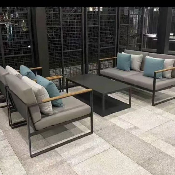 Sofá de aleación de aluminio al aire libre nórdico terraza villa muebles departamento de ventas residencial sofá de acero inoxidable combinación al aire libre