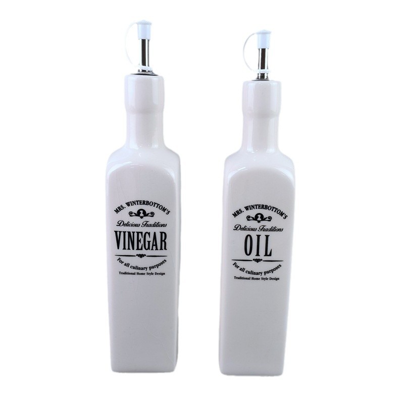 Amazon botella de aceite cuadrada blanca y negra botella de cerámica condimento botella de aceite doméstica botella de aceite de cocina botella de aceite
