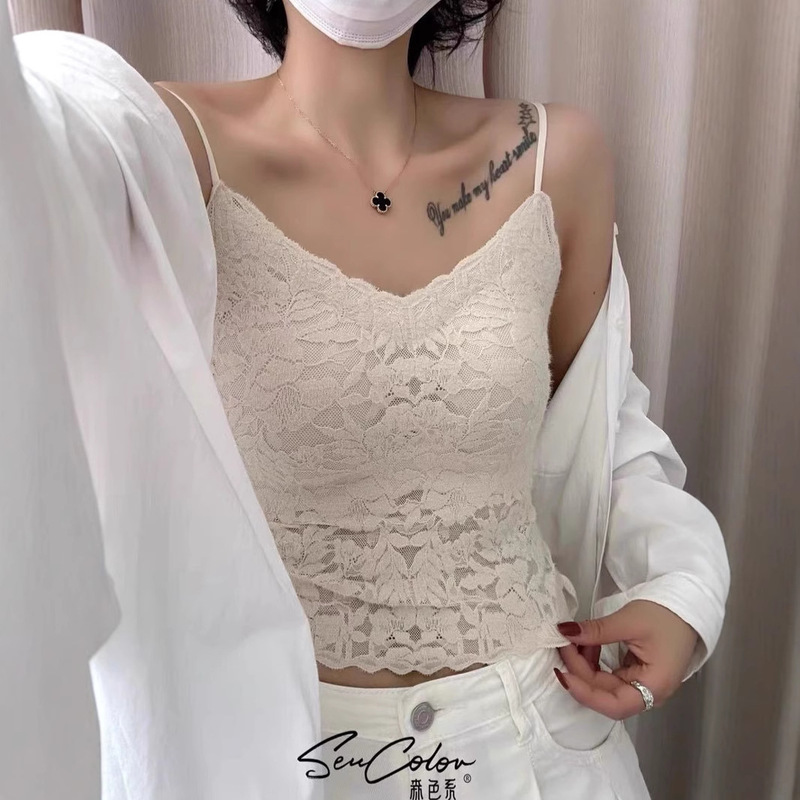 Spring and Summer New Jacquard Lace Lightweight Slim-fit Camisole All-match No-mark Naked-feeling Gathering Beautiful Back Tube Top Underwear