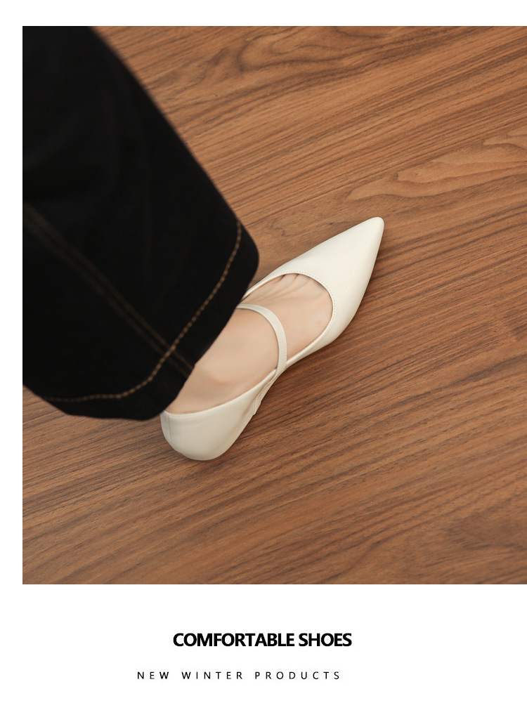 Giày ballet mũi nhọn đế bằng nâng cao bên trong, miệng nông, phong cách thanh lịch mùa xuân thu — đen chi tiết 9