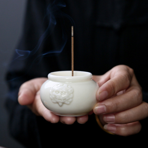 Bamboo ash hundred fortunes pot small incense burner household sandalwood incense burner wire incense holder incense stand indoor Zen style white porcelain incense burner