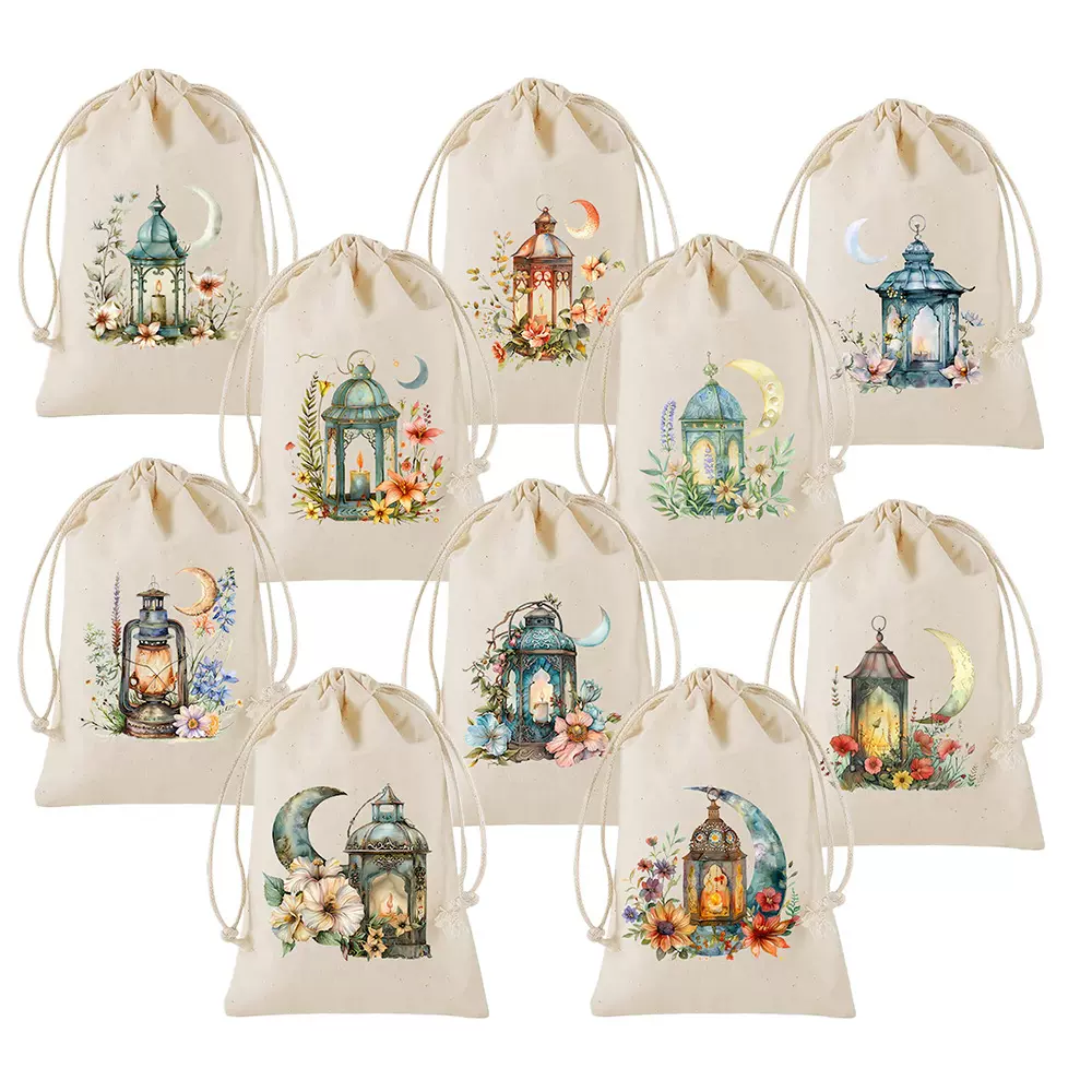 2026新款阿拉伯灯笼棉布袋月节糖果袋中东节日派对月亮节礼物袋