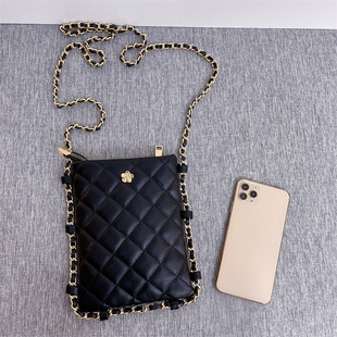 Lightweight Rhombic Crossbody Small Bag Fashionable All-match Mobile Phone Bag Fashionable Walking Chain Mobile Phone Bag Single Shoulder Bag for Women