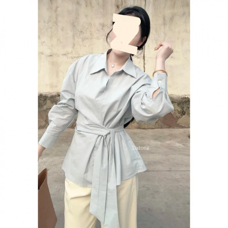 大码胖mm设计感长袖衬衫女秋夏新款收腰显瘦气质叠穿衬衣减龄上衣|undefined