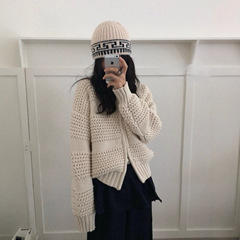 高级感厚实圆领拉链针织开衫女秋冬新款韩系别致时尚毛衣外套上衣