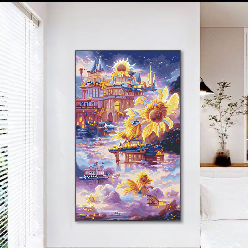 Mona Lisa real bordado cruzado diy material paquete girasol castillo paisaje romántico de ensueño 37 bordado completo