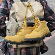 情侣款欧美品质头层黄牛皮女士大黄靴户外登山工装马丁靴潮男皮靴
