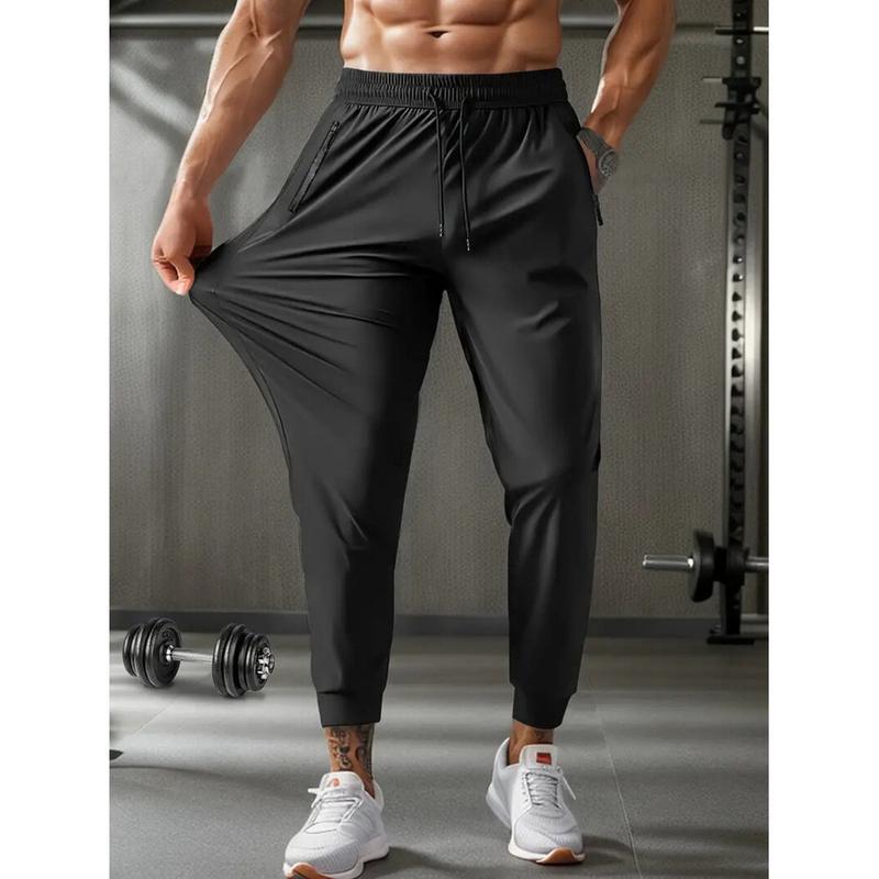 Polyester fiber breathable quick-drying men's fitness jogging pants, thin, plus-size, casual, elastic, running sports long pants