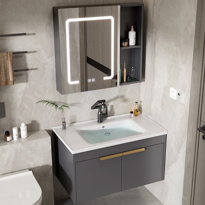 Moderno espacio simple gabinete de baño de aluminio lavabo combinado lavabo cerámico lavabo lavabo lavabo